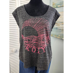 Roxy Graphic Tee Medium Gray Cap Sleeve